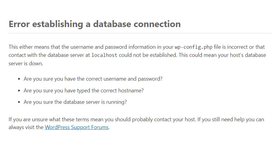 当你网站出现 Error establishing a database connection该如何解决问题？